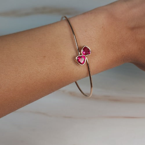 14Kt Gold Created Ruby Heart Bezel Bangle Bracelet