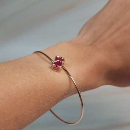 14Kt Gold Created Ruby Heart Bezel Bangle Bracelet