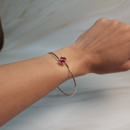 14Kt Gold Created Ruby Heart Bezel Bangle Bracelet