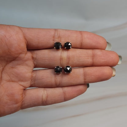 14Kt Gold 1.50 Ct Genuine Natural Rose Cut Black Diamond Round Stud Earrings