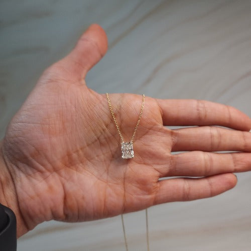 14Kt Gold 2 Ct IGI Certified Radiant Cut Lab Grown Diamond Pendant Necklace