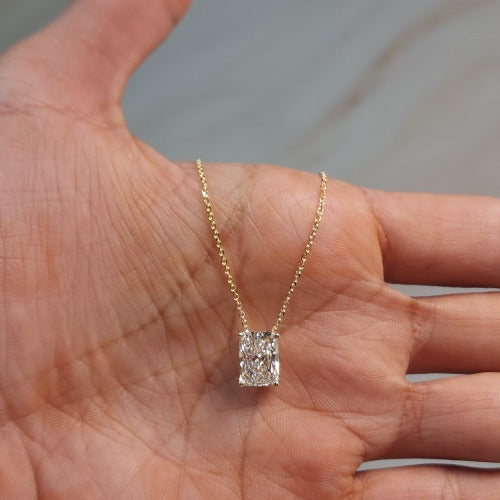 14Kt Gold 2 Ct IGI Certified Radiant Cut Lab Grown Diamond Pendant Necklace