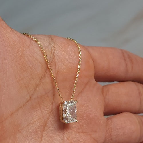 14Kt Gold 2 Ct IGI Certified Radiant Cut Lab Grown Diamond Pendant Necklace