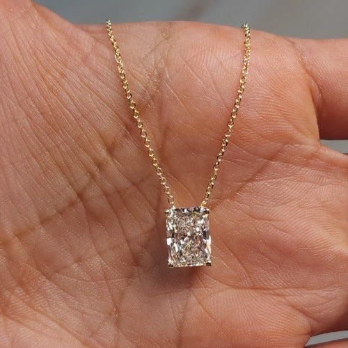 14Kt Gold 2 Ct IGI Certified Radiant Cut Lab Grown Diamond Pendant Necklace