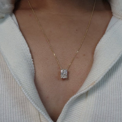 14Kt Gold 2 Ct IGI Certified Radiant Cut Lab Grown Diamond Pendant Necklace