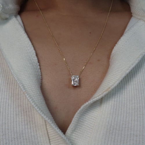 14Kt Gold 2 Ct IGI Certified Radiant Cut Lab Grown Diamond Pendant Necklace