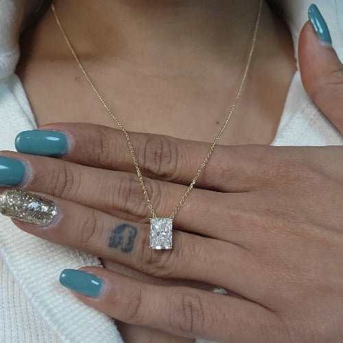 14Kt Gold 2 Ct IGI Certified Radiant Cut Lab Grown Diamond Pendant Necklace