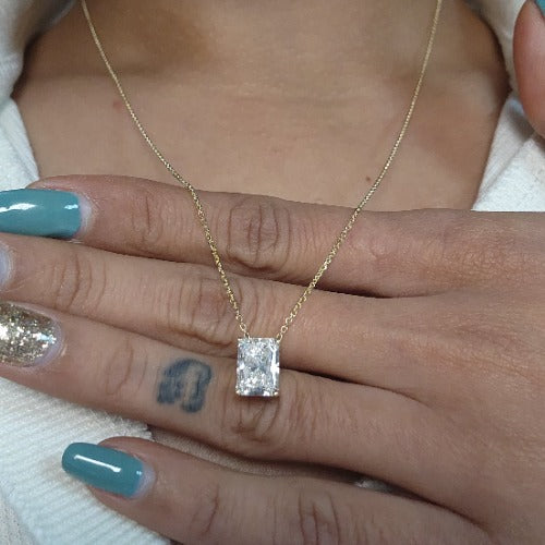 14Kt Gold 2 Ct IGI Certified Radiant Cut Lab Grown Diamond Pendant Necklace