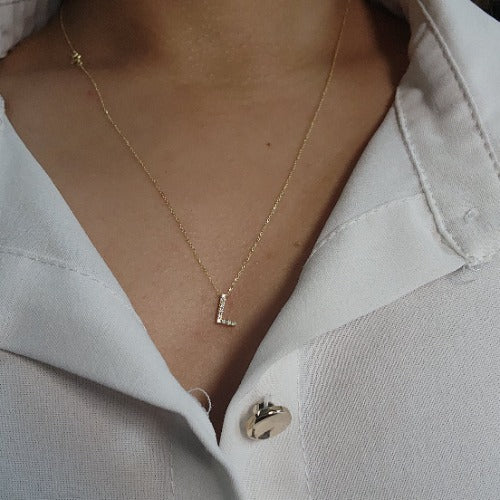 14Kt Gold Initial Letter Diamond Pendant Necklace