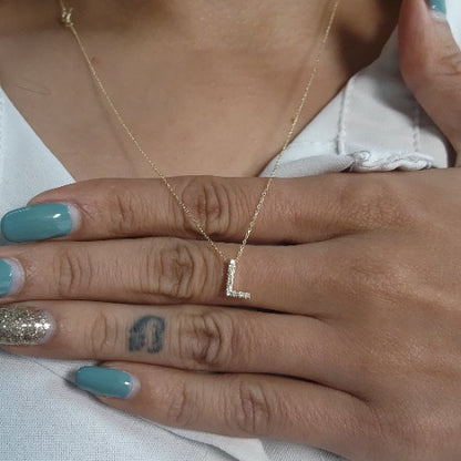 14Kt Gold Initial Letter Diamond Pendant Necklace