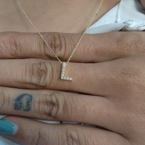 14Kt Gold Initial Letter Diamond Pendant Necklace