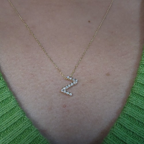 14Kt Gold Initial Letter Diamond Pendant Necklace