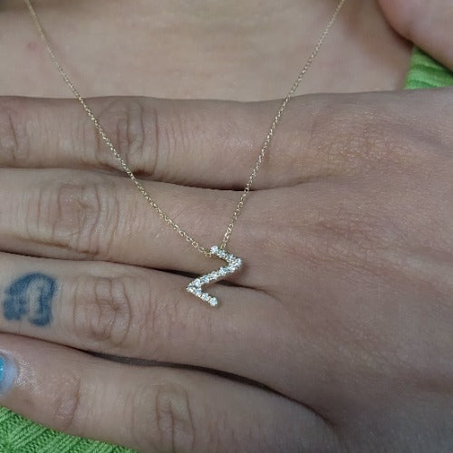 14Kt Gold Initial Letter Diamond Pendant Necklace
