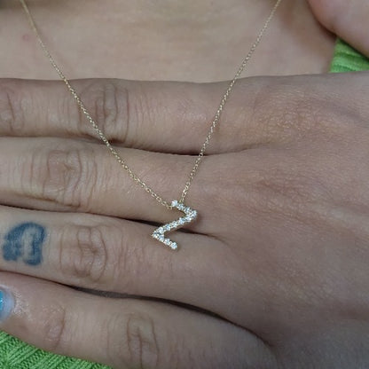 14Kt Gold Initial Letter Diamond Pendant Necklace