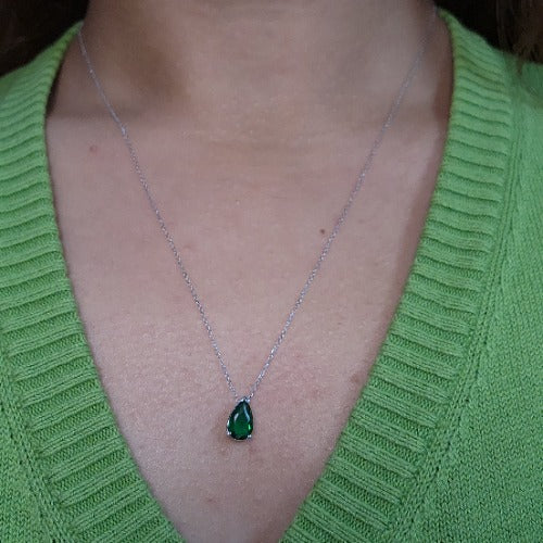 14Kt Gold Emerald Teardrop Necklace Pendant