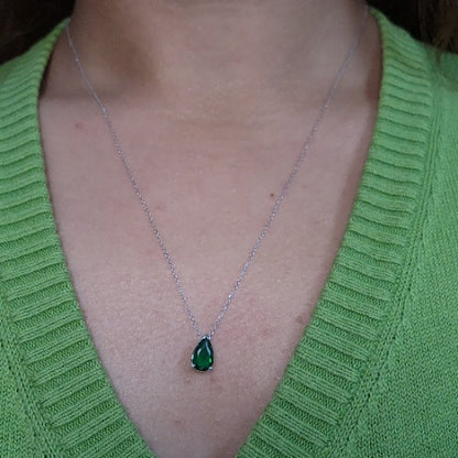 14Kt Gold Emerald Teardrop Necklace Pendant
