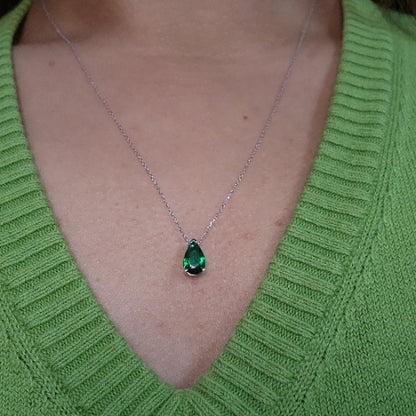 14Kt Gold Emerald Teardrop Necklace Pendant
