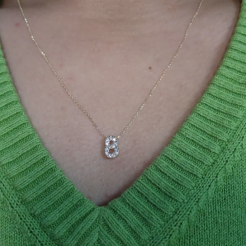 14Kt Gold Number Diamond Pendant Necklace