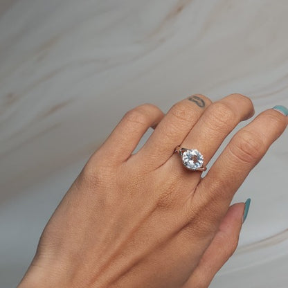 14Kt Gold 2 Ct Genuine Aquamarine & Diamond Halo Design Round Ring