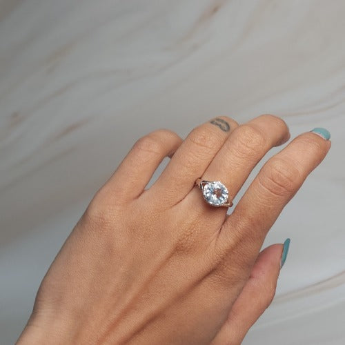 14Kt Gold 2 Ct Genuine Aquamarine & Diamond Halo Design Round Ring