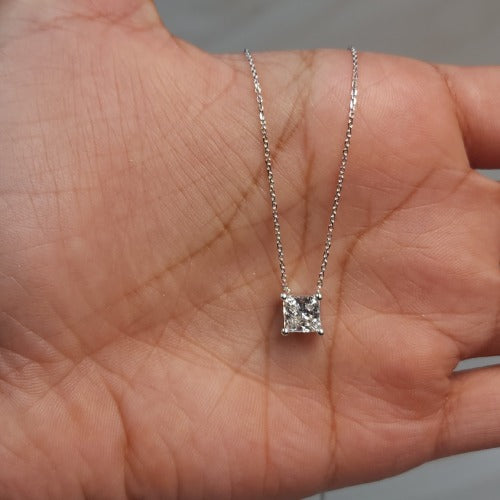 14Kt Gold 1 Ct Lab Grown Princess Cut Diamond Pendant Necklace