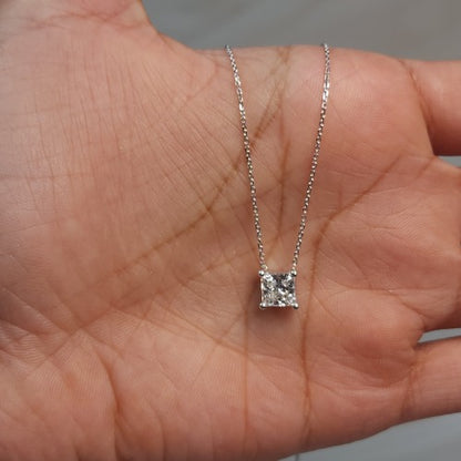 14Kt Gold 1 Ct Lab Grown Princess Cut Diamond Pendant Necklace