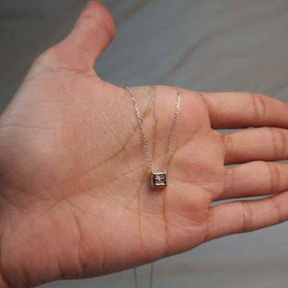 14Kt Gold 1 Ct Lab Grown Princess Cut Diamond Pendant Necklace