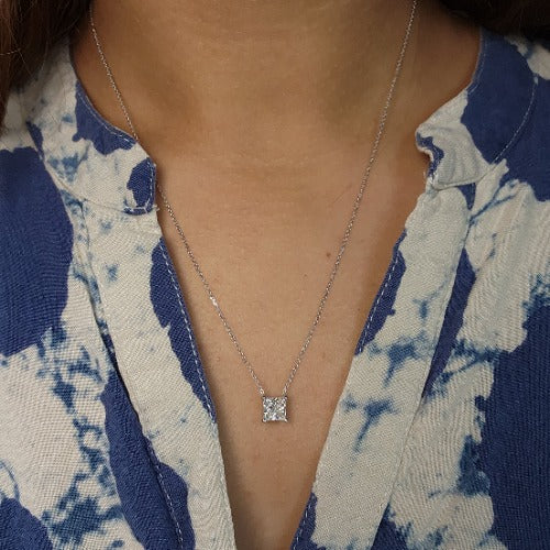 14Kt Gold 1 Ct Lab Grown Princess Cut Diamond Pendant Necklace