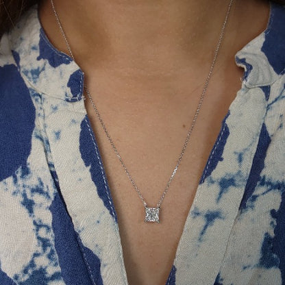 14Kt Gold 1 Ct Lab Grown Princess Cut Diamond Pendant Necklace