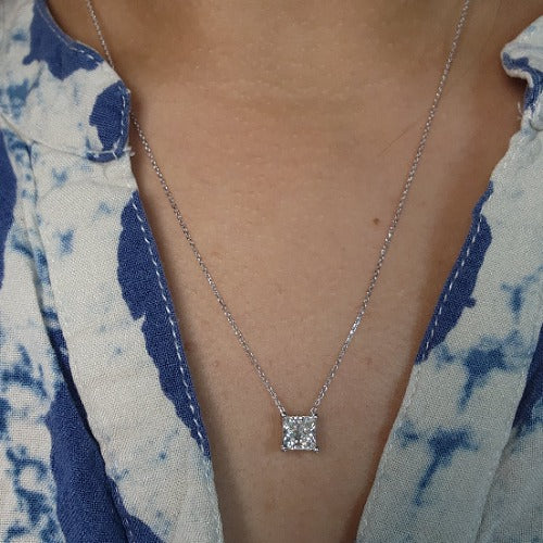 14Kt Gold 1 Ct Lab Grown Princess Cut Diamond Pendant Necklace