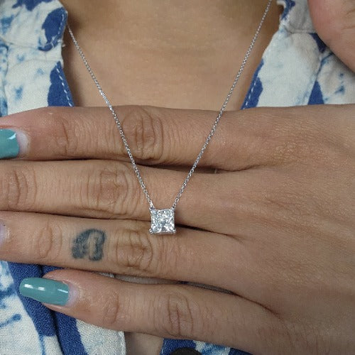 14Kt Gold 1 Ct Lab Grown Princess Cut Diamond Pendant Necklace