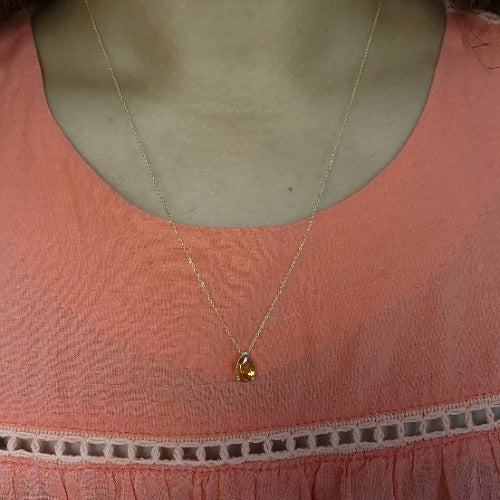 14Kt Gold Orange Citrine Teardrop Pendant Necklace