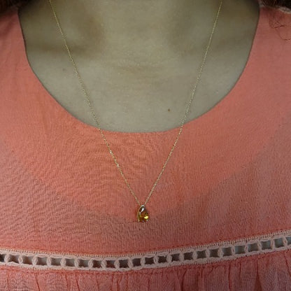 14Kt Gold Orange Citrine Teardrop Pendant Necklace
