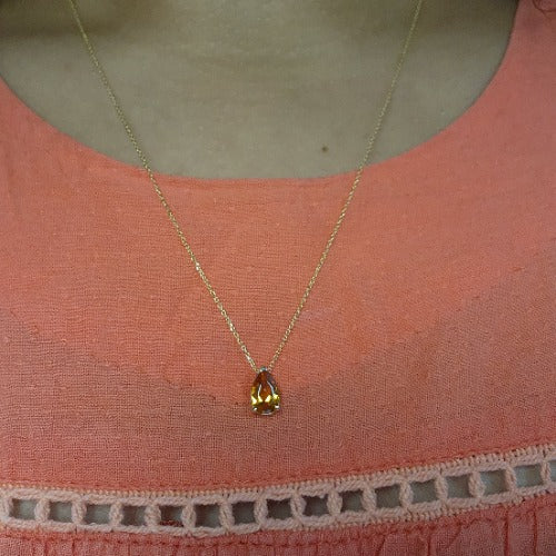 14Kt Gold Orange Citrine Teardrop Pendant Necklace