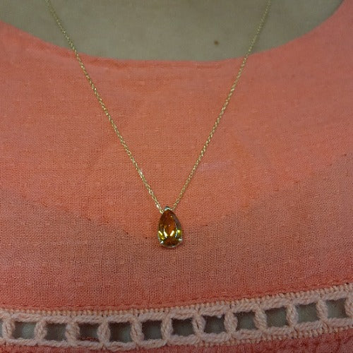 14Kt Gold Orange Citrine Teardrop Pendant Necklace