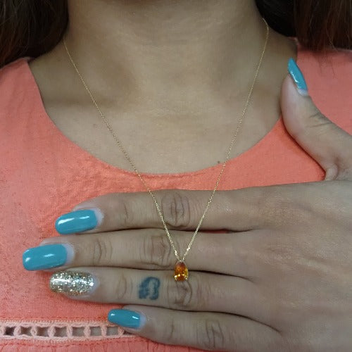14Kt Gold Orange Citrine Teardrop Pendant Necklace