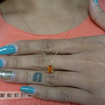 14Kt Gold Orange Citrine Teardrop Pendant Necklace