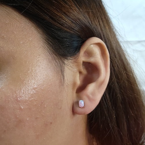 14Kt White Gold Pink Opal Oval Stud Earrings