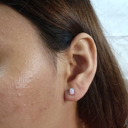 14Kt White Gold Pink Opal Oval Stud Earrings