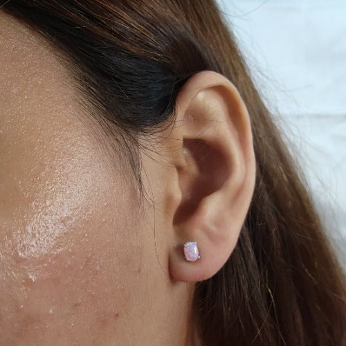 14Kt White Gold Pink Opal Oval Stud Earrings