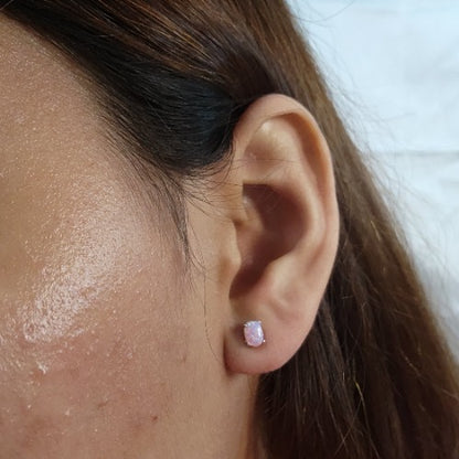 14Kt White Gold Pink Opal Oval Stud Earrings