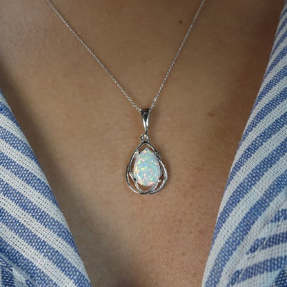 14Kt Gold Natural Opal Teardrop Necklace Pendant