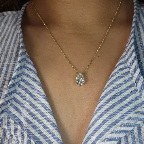 14Kt Gold 2 Ct IGI Certified Lab Grown Diamond Teardrop Pear Pendant Necklace