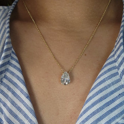 14Kt Gold 2 Ct IGI Certified Lab Grown Diamond Teardrop Pear Pendant Necklace