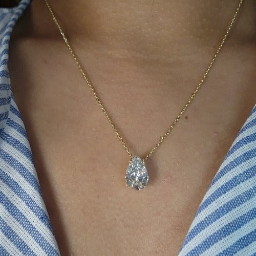 14Kt Gold 2 Ct IGI Certified Lab Grown Diamond Teardrop Pear Pendant Necklace