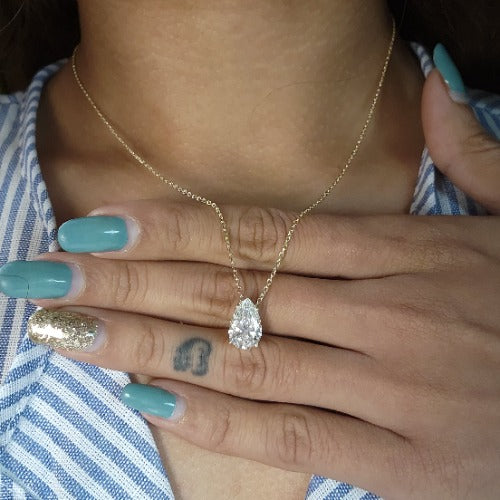 14Kt Gold 2 Ct IGI Certified Lab Grown Diamond Teardrop Pear Pendant Necklace