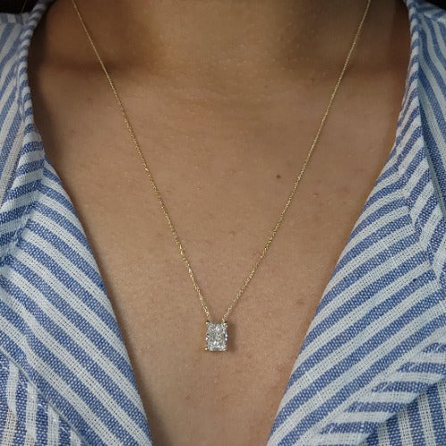 14Kt Gold 1 Ct Lab Grown Diamond Radiant Cut Solitaire Pendant Necklace