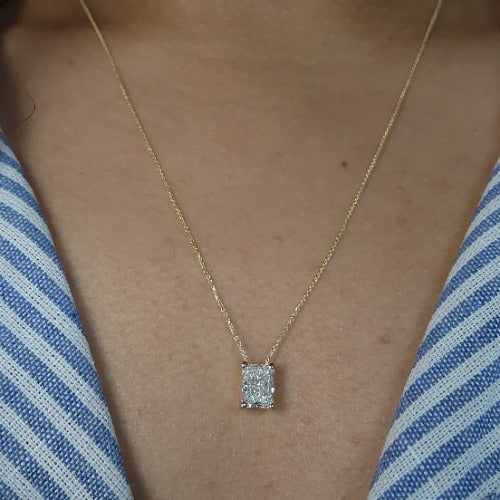 14Kt Gold 1 Ct Lab Grown Diamond Radiant Cut Solitaire Pendant Necklace