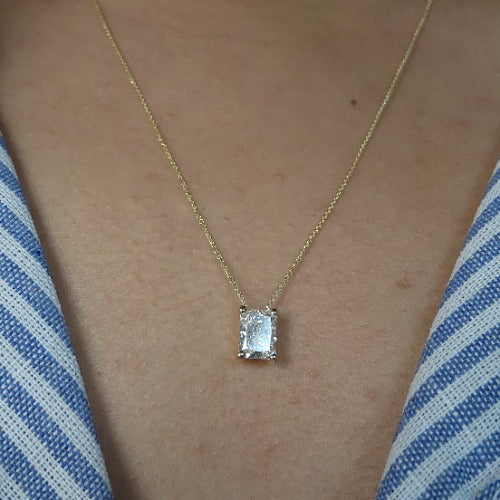 14Kt Gold 1 Ct Lab Grown Diamond Radiant Cut Solitaire Pendant Necklace