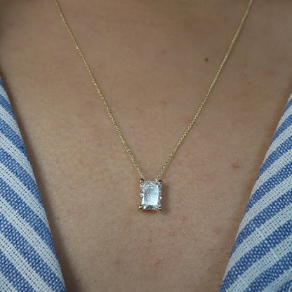 14Kt Gold 1 Ct Lab Grown Diamond Radiant Cut Solitaire Pendant Necklace